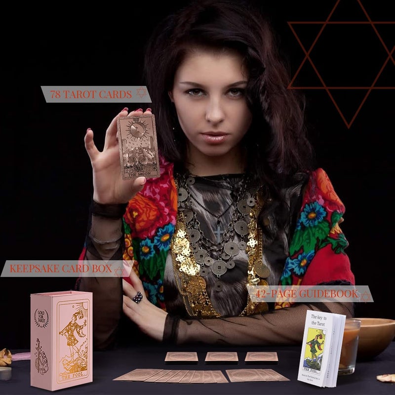 LYINGFISH Tarot Cards for Beginners Waterproof Tarot Cards with Guide Book Gold Foil with Meanings on Them 78 Classic Origina Waterproof Rider Waite Taro Deck Fortune Telling Game（Rose Gold） - Image 2